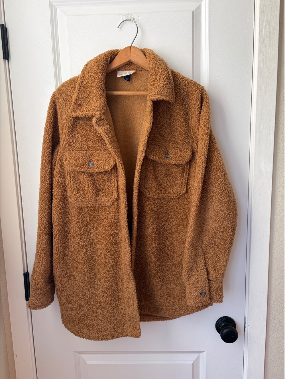 Soft camel colored oversized teddy shacket